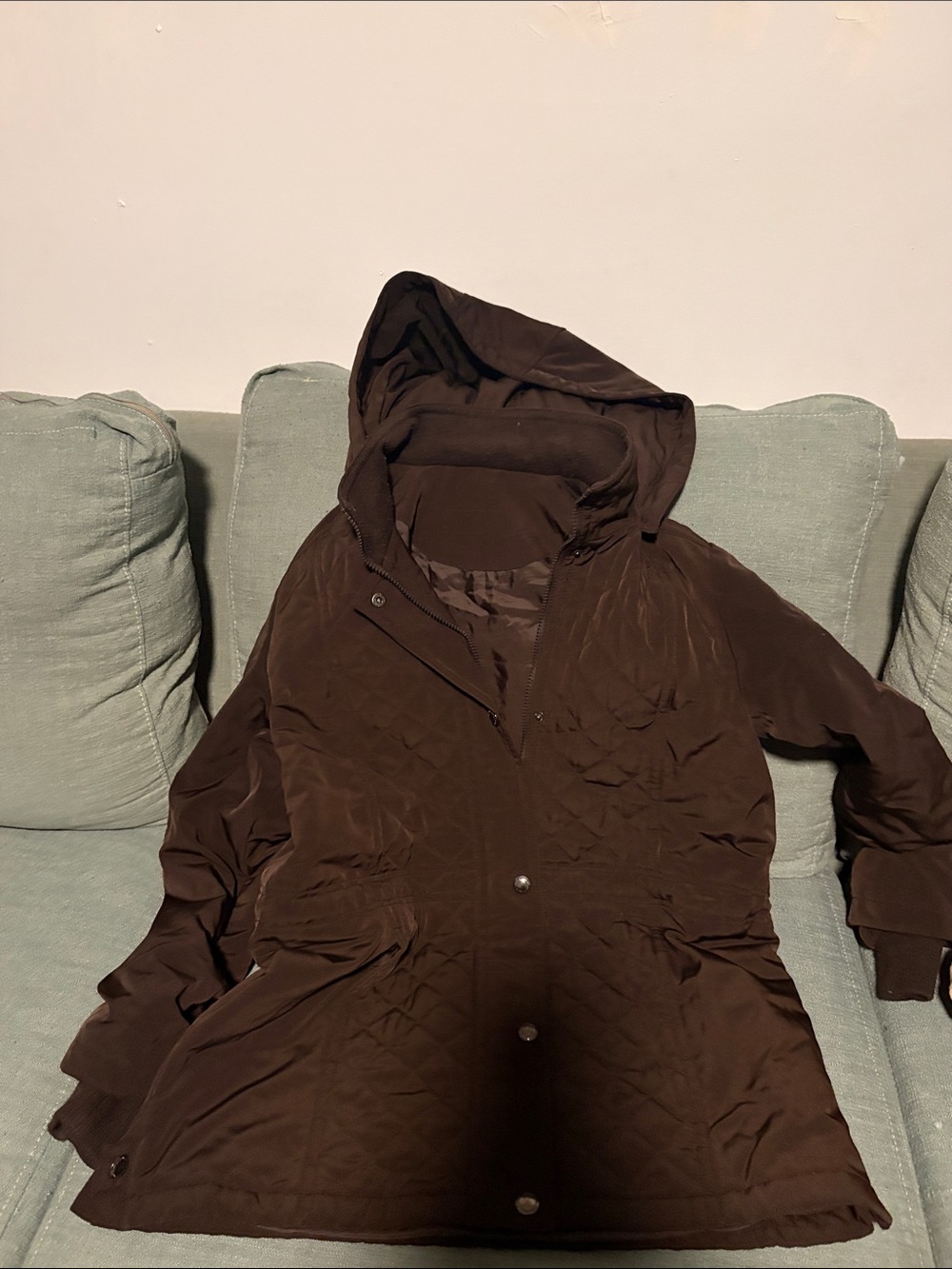 Insulated Hooded Puffer Coat in Dark Brown